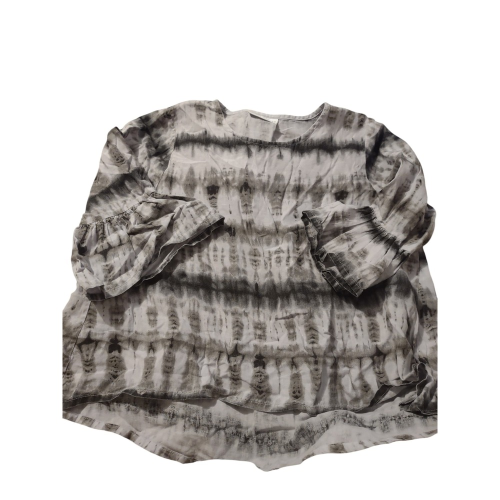 BRYN WALKER Gray Tie Dye Linen Tunic Top Small Bell Sleeve Lagenlook Boho Casual - Picture 2 of 6